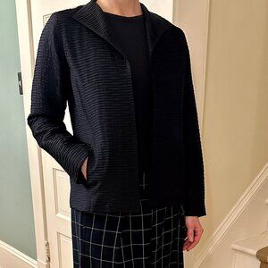 Vintage Eileen Fisher navy silk jacket, XS, looks like Issey Miyake